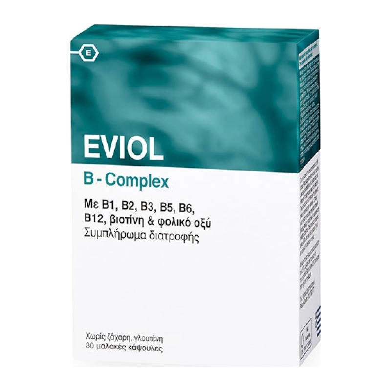 EVIOL B-Complex Συμπλήρωμα Συμπλέγματος Βιταμίνης B για τη Φυσιολογική Λειτουργία του Νευρικού Συστήματος, 30 caps 1